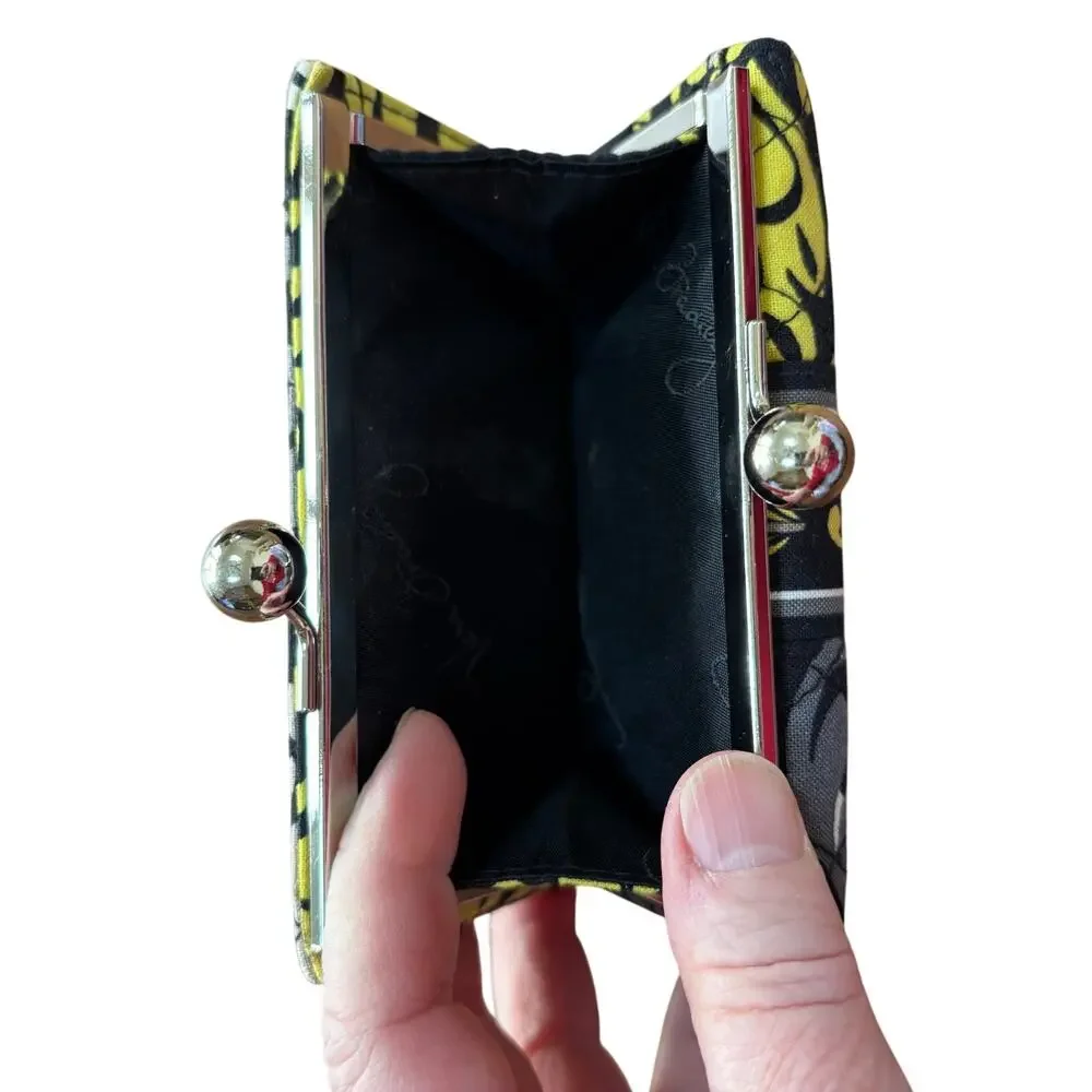 Vera Bradley quilted wallet black gray & yellow cotton kiss lock coin pocket - Picture 6 of 9